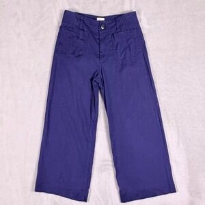 Maeve The Colette Pants 25P (W27) Blue Wide Leg Cropped Linen Blend High Rise